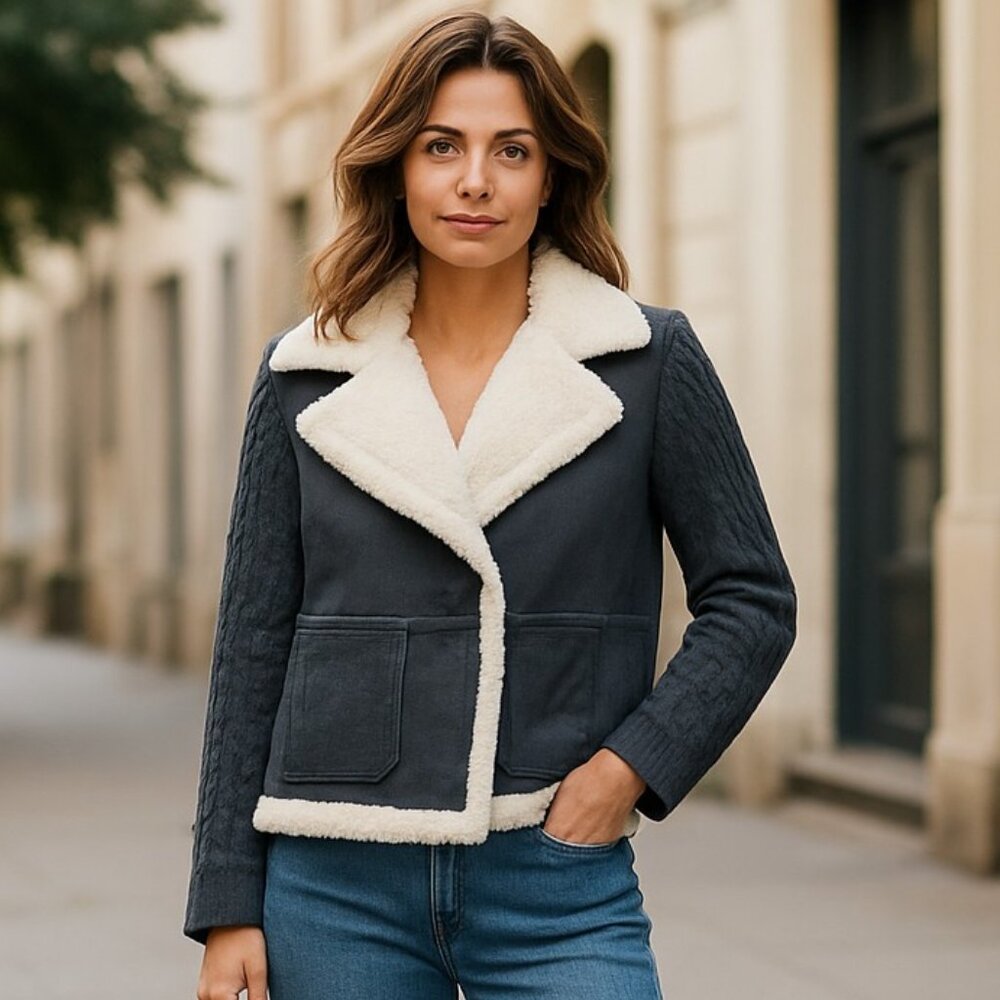 NWT Thread & Supply Faux Fur Lined Crop Jacket